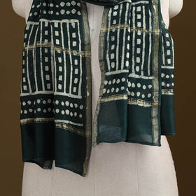 Green - Pipad Hand Block Print Natural Dyed Chanderi Silk Handloom Stole 61