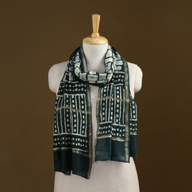 Green - Pipad Hand Block Print Natural Dyed Chanderi Silk Handloom Stole 61