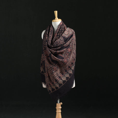 Ajrakh Hand Block Print Natural Dyed Handwoven Acrylic Wool Shawl 20