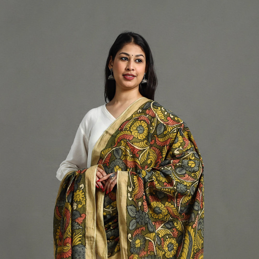 Mangalagiri Cotton Handpainted Pen Work Kalamkari Dupatta 02