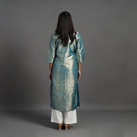 Blue Cutwork Tissue Zari Jaal Banarasi Silk Kurta for Women
