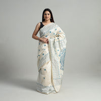 White - Handcrafted Bengal Nakshi Kantha Work Silk Saree 03