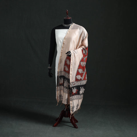 Multicolor - Mata Ni Pachedi Handpainted Natural Dyed Chanderi Silk Handloom Dupatta 14