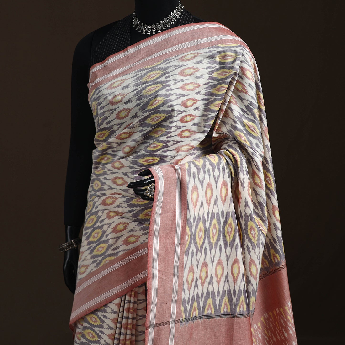 Multicolor - Pochampally Ikat Weave Mercerised Cotton Saree 01