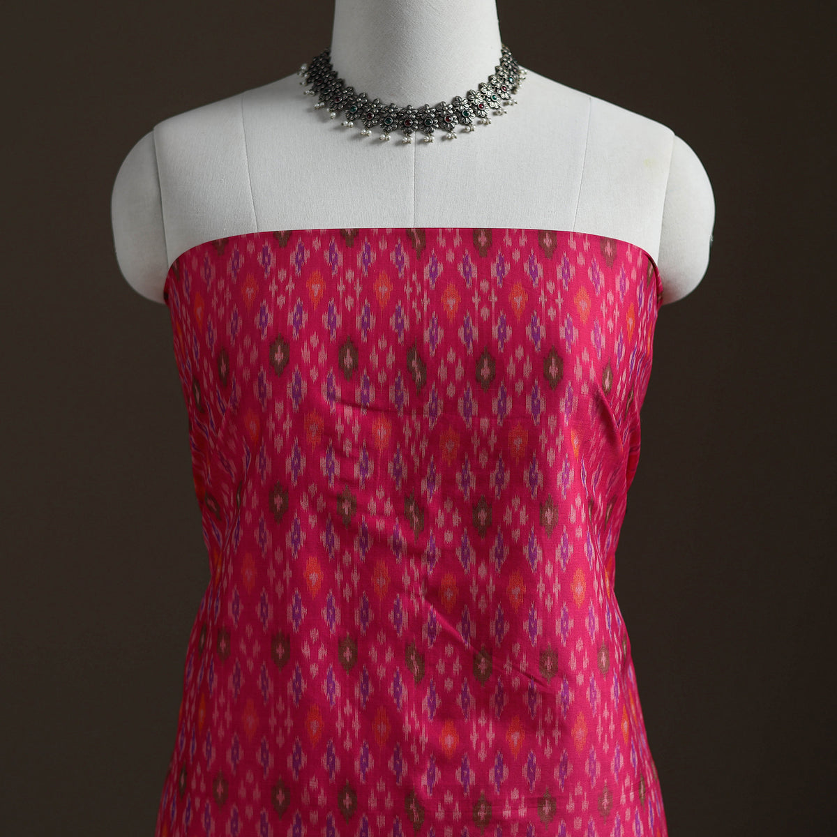 Pochampally Ikat Handloom Sico Unstitched Dress Material: Kurta with Mulberry Silk Dupatta 40