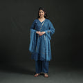 Plain Slub Cotton Hand Embroidered Suit Set with Dupatta for women 09