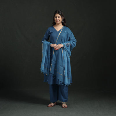 Plain Slub Cotton Hand Embroidered Suit Set with Dupatta for women 09