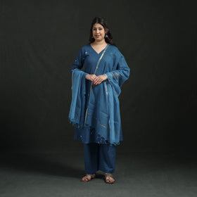 Plain Slub Cotton Hand Embroidered Suit Set with Dupatta for women 09