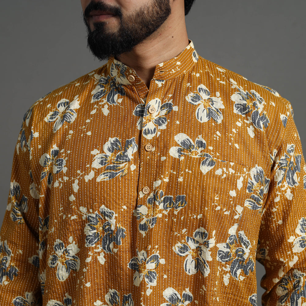 Kantha Stitch Cotton Short Sanganeri Kurta for Men 04