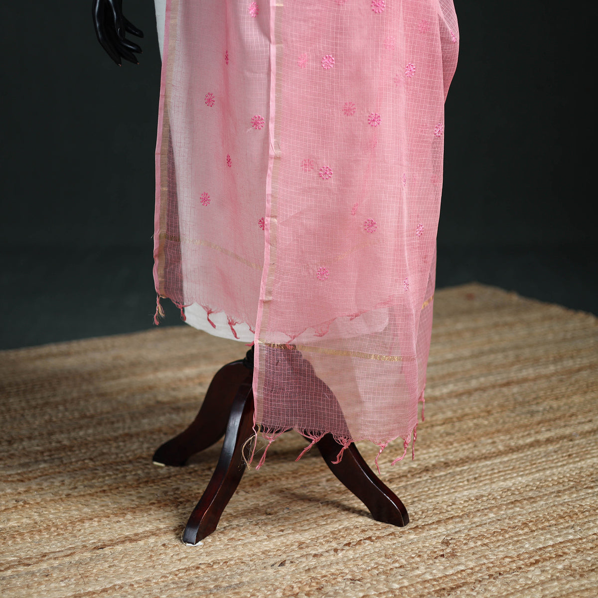 Kota Doria Cotton Embroidered Plain Dupatta 17