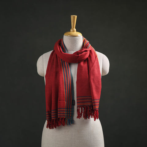 Red - Kumaun Handwoven Pure Merino Wool Stole 124