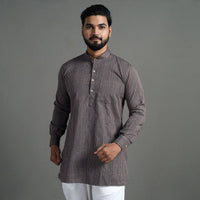 Brown - Handloom Cotton Stripe Men Short Kurta