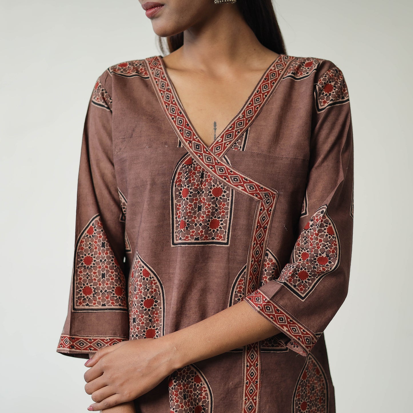 Block Printed Cotton Straight Ajrakh Kurta 37