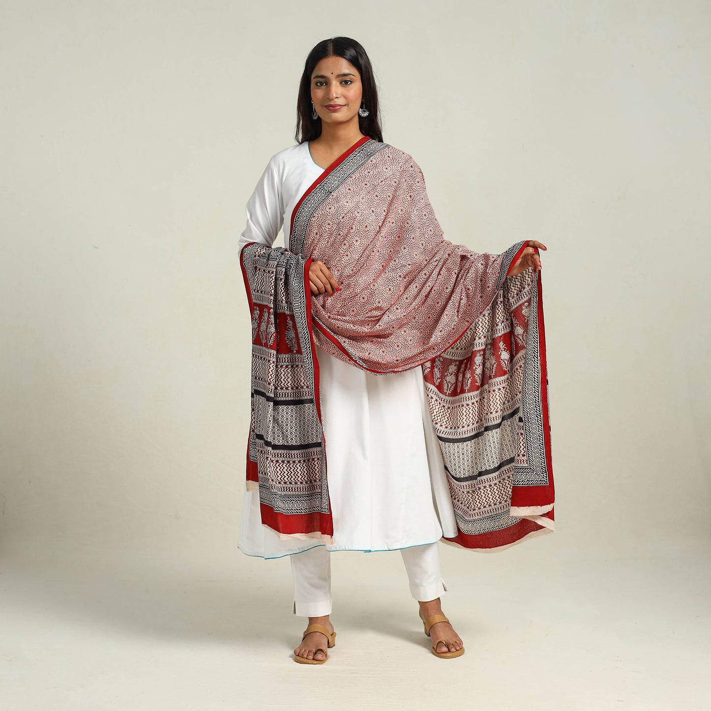 Maroon - Hand Block Print Cotton Bagh Dupatta 13