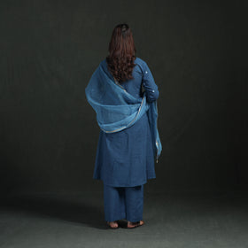 Plain Slub Cotton Hand Embroidered Suit Set with Dupatta for women 09