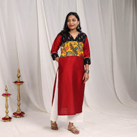 Aarushi Slub Silk Straight Plain Kurta with Patchwork