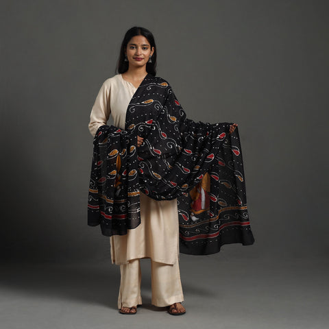 Black - Cotton Hand Batik Print Dupatta 38