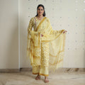 Yellow - sanganeri cotton kurta suit set 17 - handcrafted