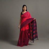 Pink - Zari Stripes Turned Weft Bars Cotton Handloom Saree 65