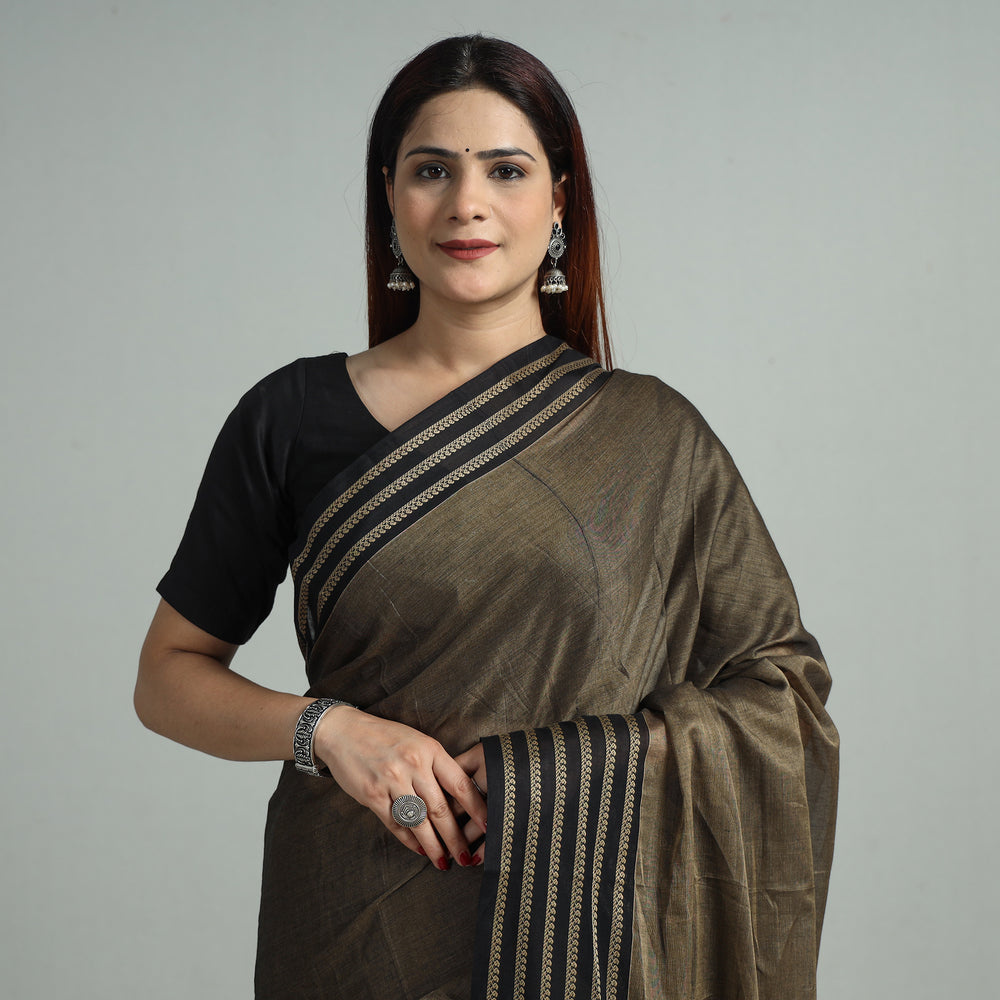 Brown - Dharwad Cotton Saree with Thread Border 38