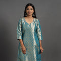Blue Cutwork Tissue Zari Jaal Banarasi Silk Kurta for Women