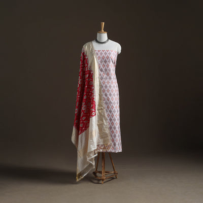 Pochampally Ikat Handloom Sico Unstitched Dress Material: Kurta with Mulberry Silk Dupatta 41