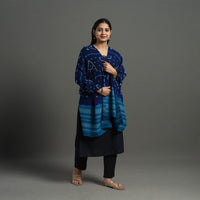 Blue - Mirror Work Handwoven Bagida Bandhani Wool Shawl 13