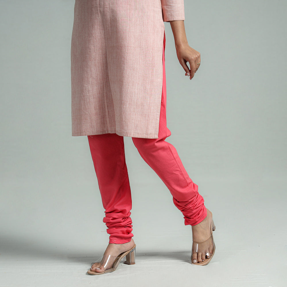 Pink - Plain Dyed Cotton Ankle Length Churidar