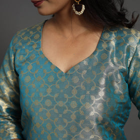 Blue Cutwork Tissue Zari Jaal Banarasi Silk Kurta for Women