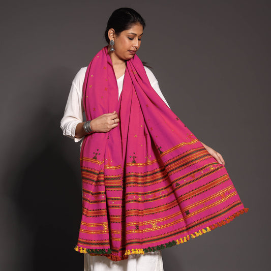 Pink - Traditional Kutch Weaving Handwoven Silk x Wool Stole