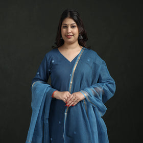 Plain Slub Cotton Hand Embroidered Suit Set with Dupatta for women 09