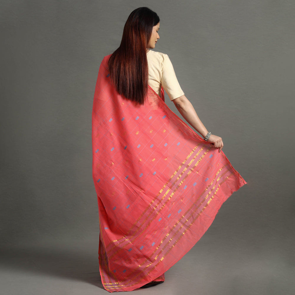 Pink - Traditional Venkatagiri Handloom Cotton Checks Saree with Thread & Zari Buti 21