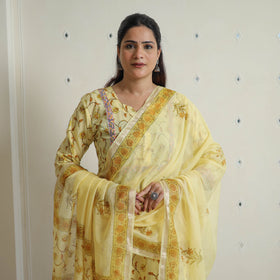 Yellow - sanganeri cotton kurta suit set 17 - handcrafted