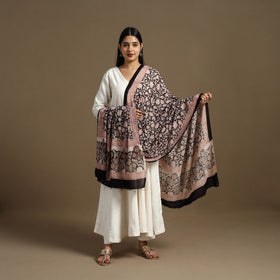 Buy Black Block Print Mul Cotton Bagru Dupatta