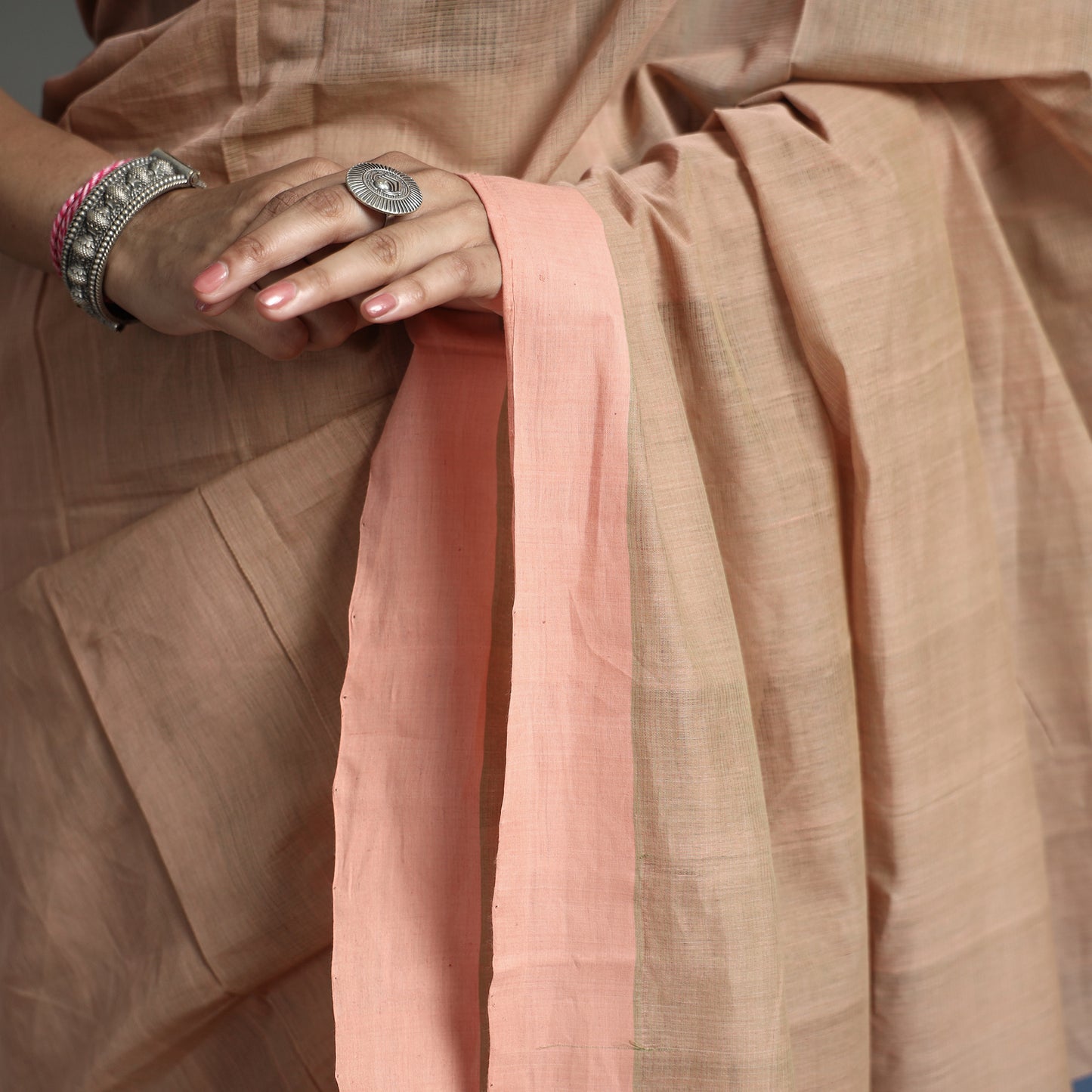 Brown - Pure Handloom Natural Dyed Missing Plain Cotton Saree 14