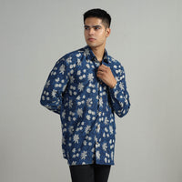 Blue - Indigo Block Printed Cotton Men Full Sleeve Shirt 14