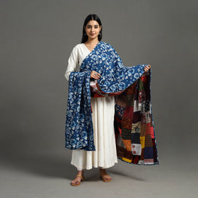 Multicolor - indigo cotton reversible patchwork dupatta 03