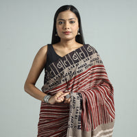 Brown - Bindaas Art Block Printed Natural Dyed Cotton Saree 34