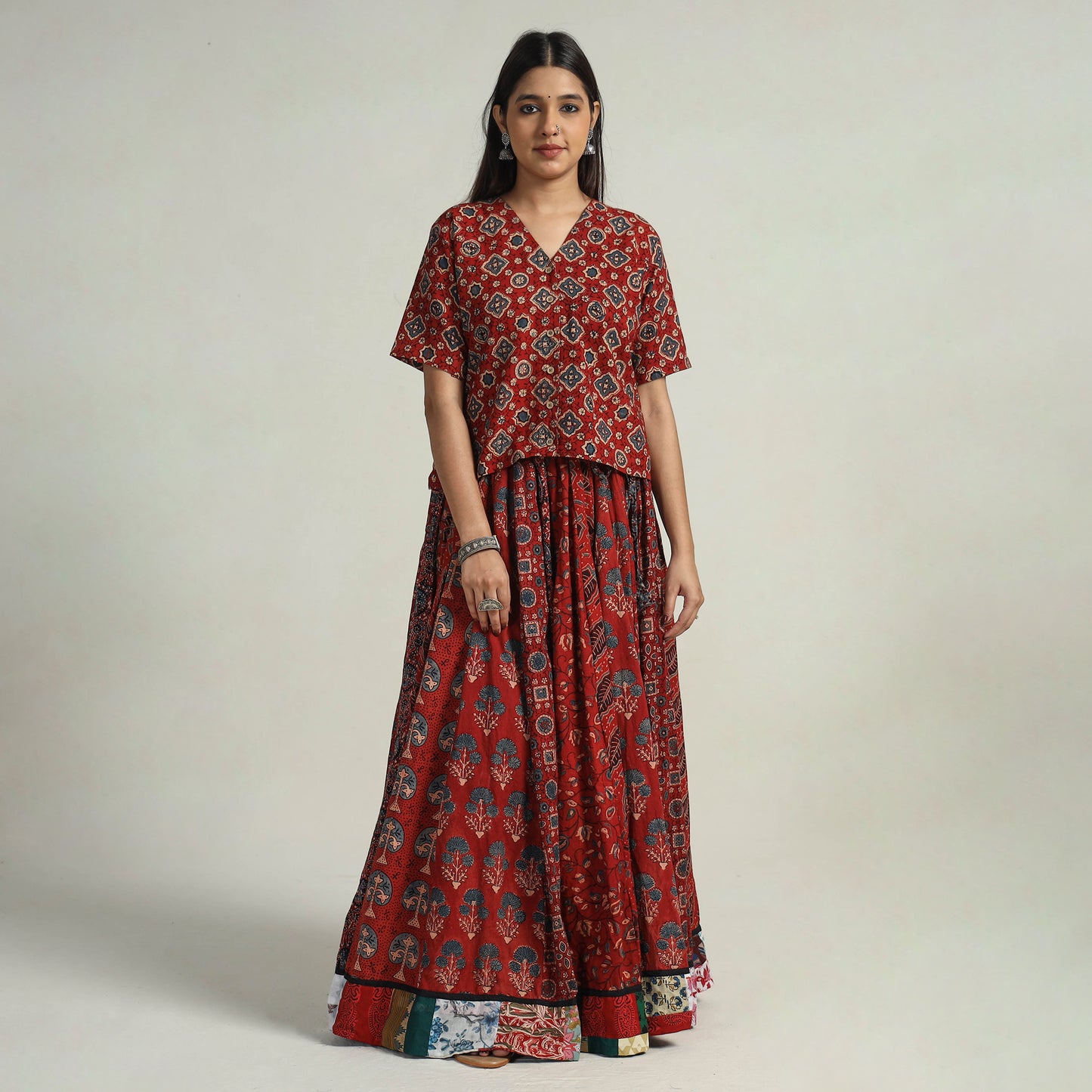 Multicolor - Kutch Block Printed 24 Kali Cotton Long Skirt 16