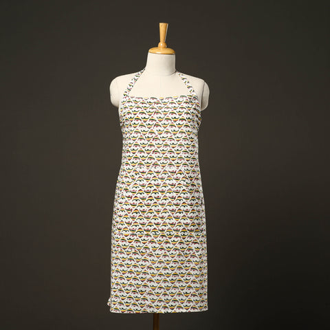 White - sanganeri cotton apron with pocket 04 - handcrafted