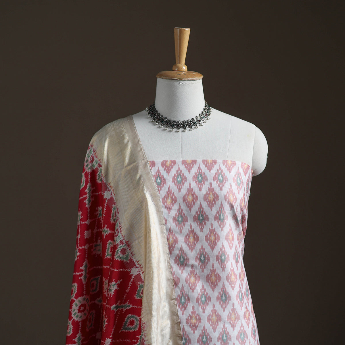 Pochampally Ikat Handloom Sico Unstitched Dress Material: Kurta with Mulberry Silk Dupatta 41
