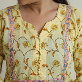 Yellow - sanganeri cotton kurta suit set 17 - handcrafted