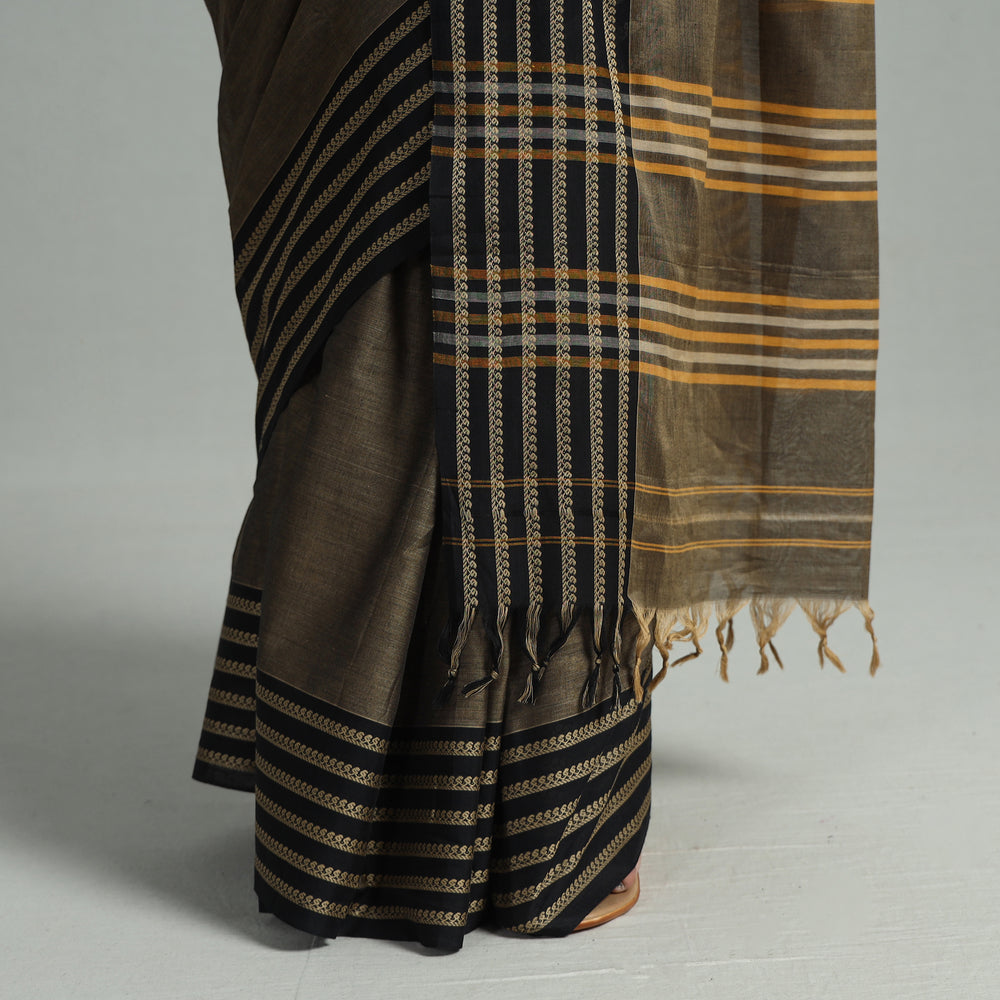 Brown - Dharwad Cotton Saree with Thread Border 38