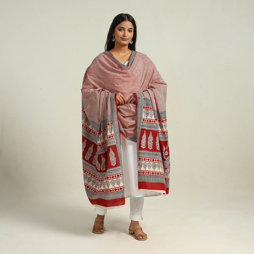 Maroon - Hand Block Print Cotton Bagh Dupatta 14