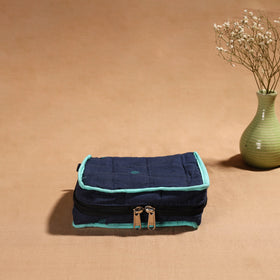 Blue Handmade 4 Pockets Cotton Jewellery Bag