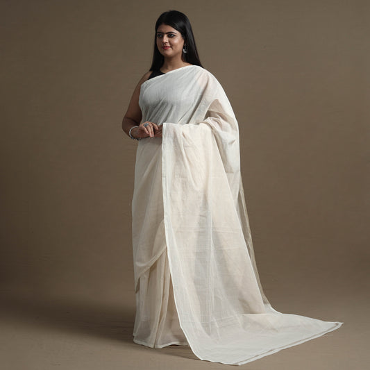 White - Traditional Venkatagiri Handloom Cotton Zari Checks Saree