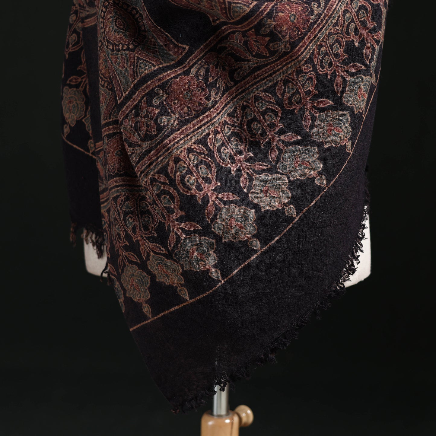 Ajrakh Hand Block Print Natural Dyed Handwoven Acrylic Wool Shawl 20