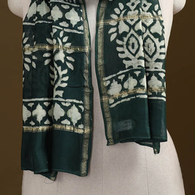 Green - Pipad Hand Block Print Natural Dyed Chanderi Silk Handloom Stole 63