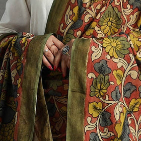 Red - mangalagiri cotton handpainted pen work kalamkari