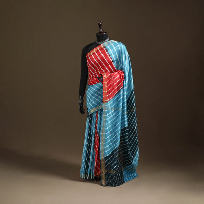 Chanderi Silk Leheriya Tie-Dye Saree with Zari Border 13